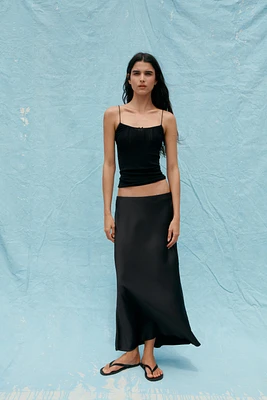 SATIN EFFECT MIDI SKIRT