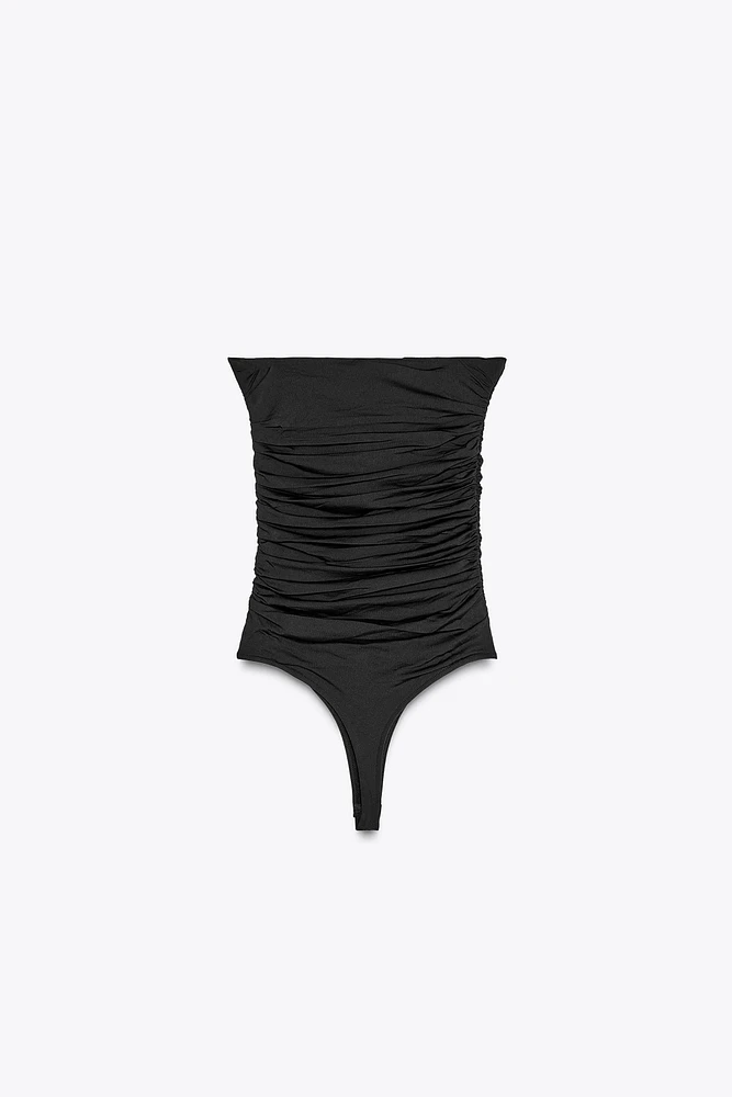 RUCHED POLYAMIDE BANDEAU BODYSUIT