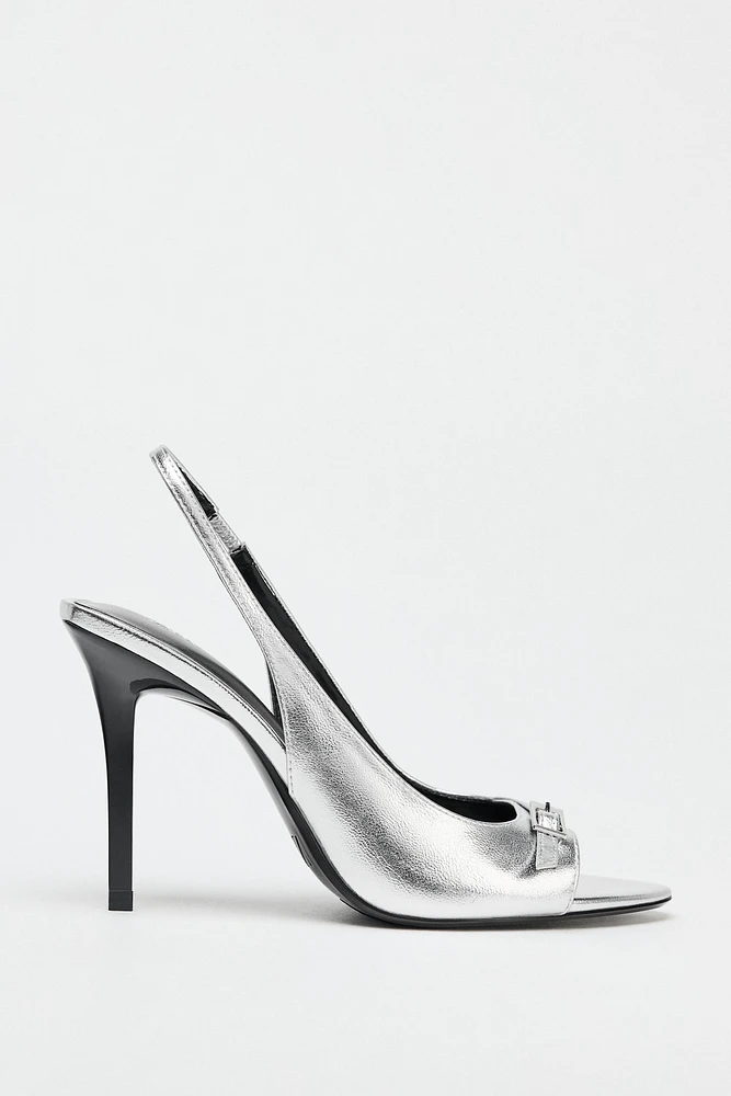 METALLIC EFFECT HEELED SANDALS