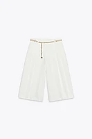 BELTED PLEATED LONG SHORTS