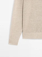 Linen blend melange knit polo sweater