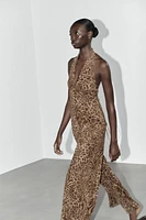 ANIMAL PRINT TULLE HALTER JUMPSUIT
