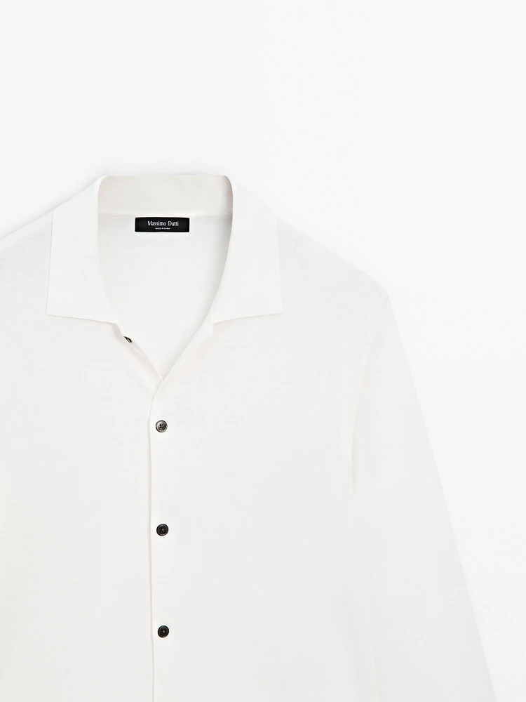 Cotton blend polo collar cardigan