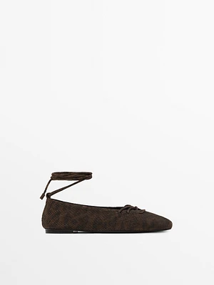 Lace-up printed ballet flats