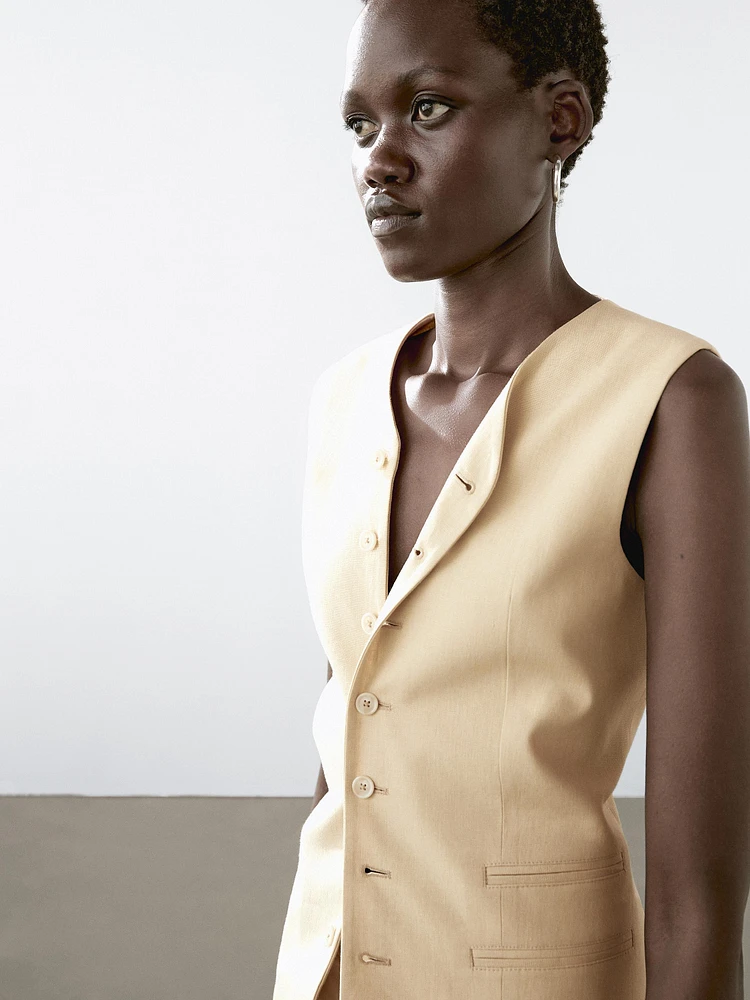 Gilet tailleur en lin mélangé