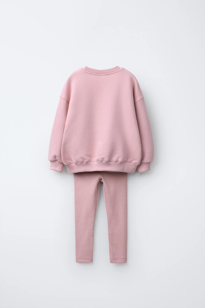 PLAIN SWEATSHIRT AND RIBBED LEGGINGS SET