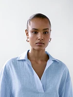 Blouse à col polo lin mélangé