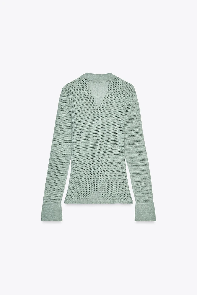 PULL COL POLO EN MAILLE AJOURÉE