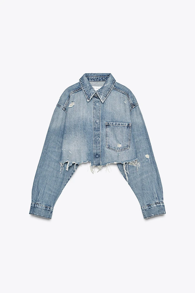 TRF CROPPED RIPPED DENIM OVERSHIRT