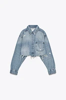 TRF CROPPED RIPPED DENIM OVERSHIRT