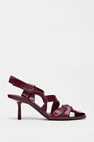 LEATHER STRAPPY HEELED SANDALS