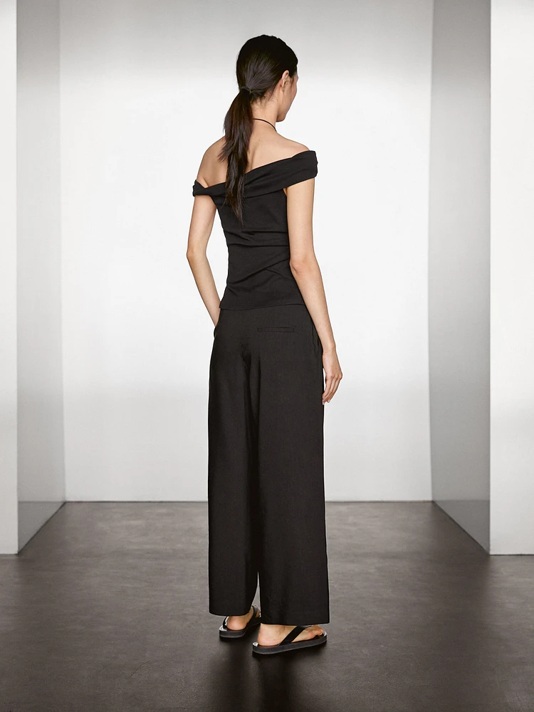 Pantalon fluide lin à pinces