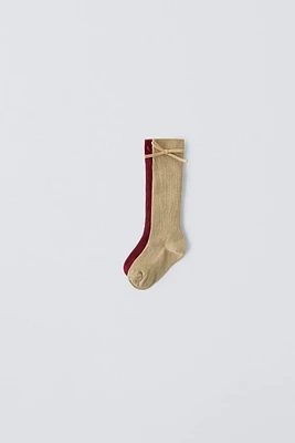 LOT DE DEUX PAIRES CHAUSSETTES HAUTES AVEC NŒUD