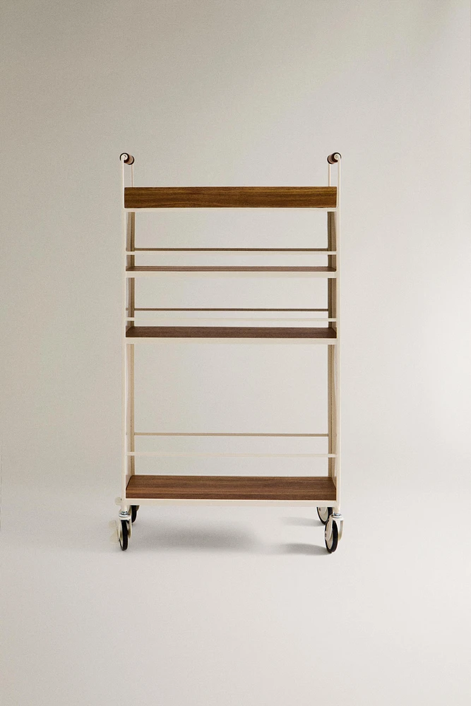 METAL AND WOOD STORAGE CART