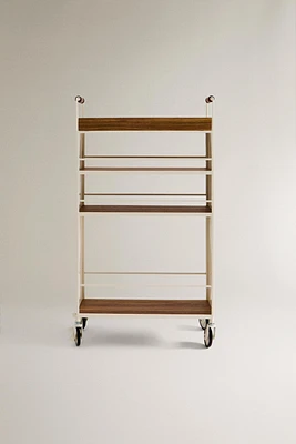 METAL AND WOOD STORAGE CART
