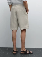 100% linen darted Bermuda shorts