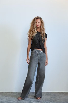 TRF MID-RISE WIDE LEG CROSSOVER WAIST JEANS