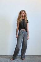 TRF MID-RISE WIDE LEG CROSSOVER WAIST JEANS