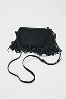 FRINGED SPLIT LEATHER MINI CROSSBODY BAG