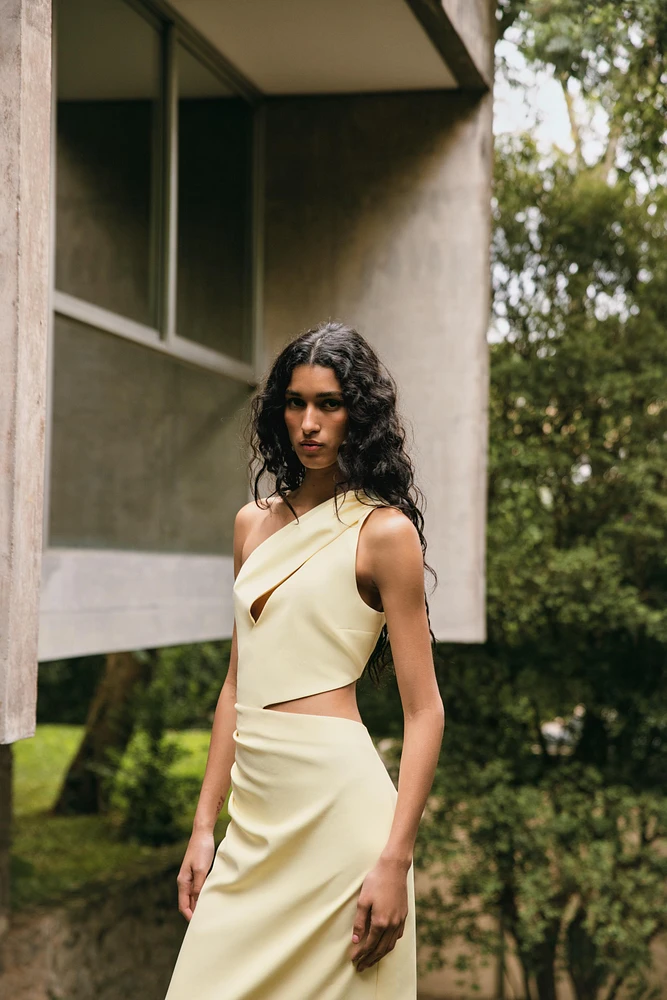 ASYMMETRIC CUT OUT MIDI DRESS