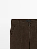 Pantalon kick flare 100 % lin
