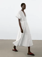 Contrast pleated long dress