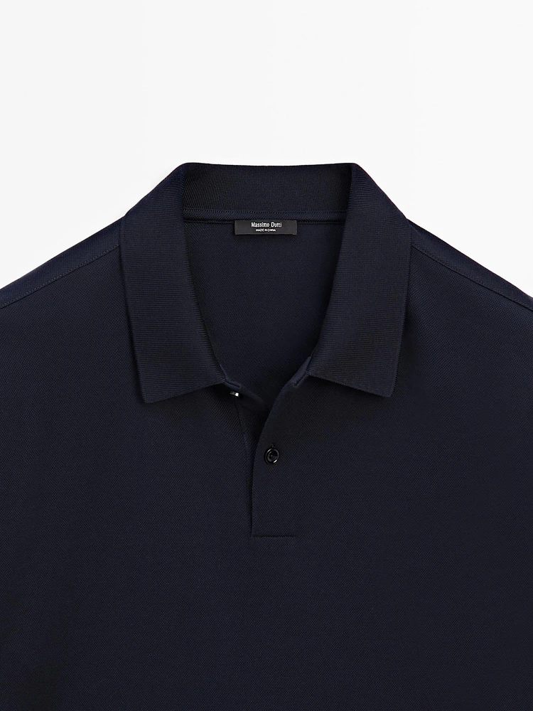 Slim fit micro textured cotton polo shirt