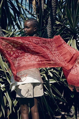 100% LINEN PRINTED FRINGED SCARF