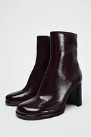 FAUX PATENT LEATHER HEELED ANKLE BOOTS