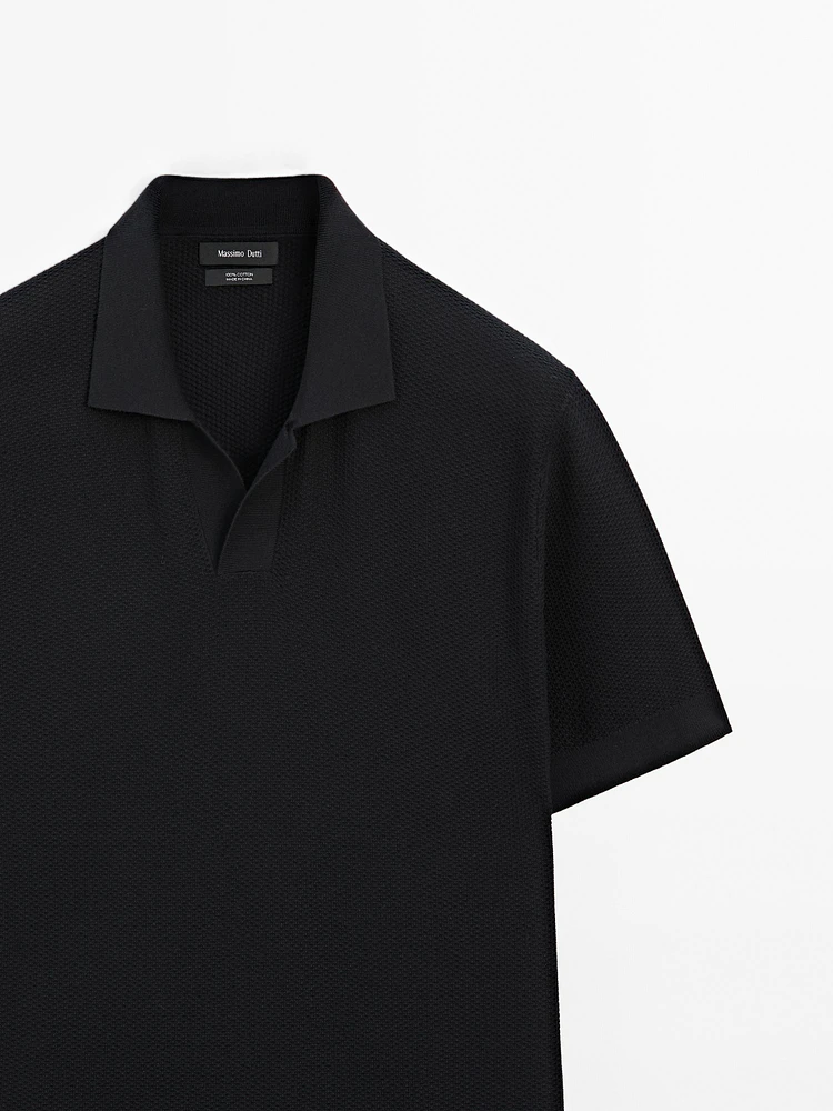 Polo manches courtes en maille texturée