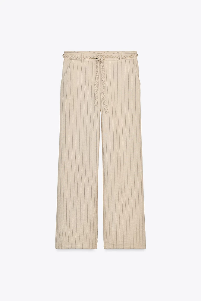 STRIPED PANTS WITH BRAIDED BELT