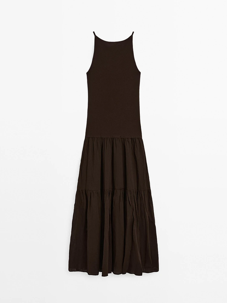 Long strappy cotton blend dress
