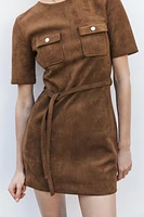 BELTED SUEDE-EFFECT DRESS