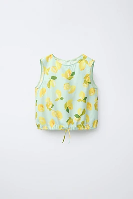 TOP IMPRIMÉ CITRONS AVEC LIN