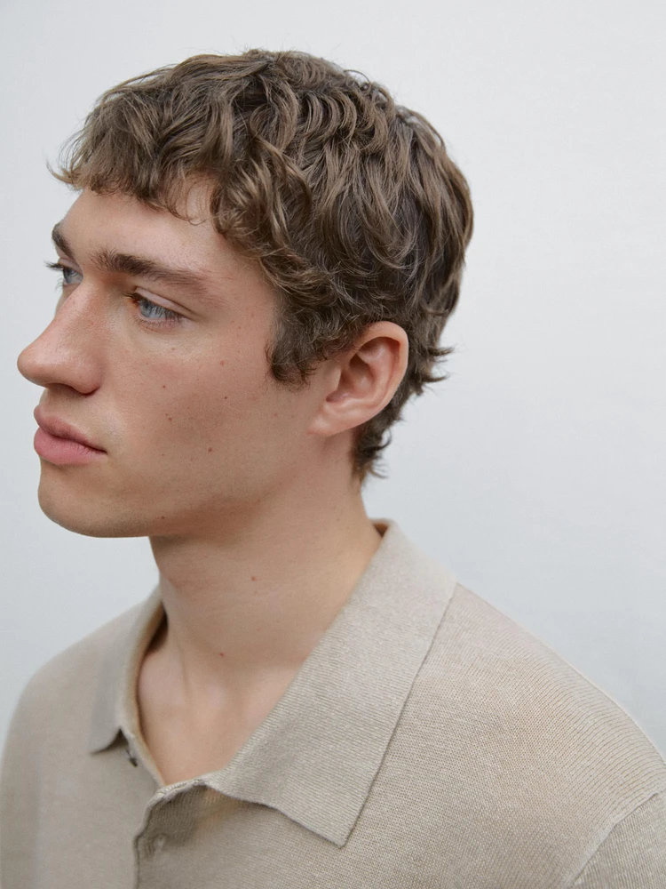 100% linen knit polo collar sweater