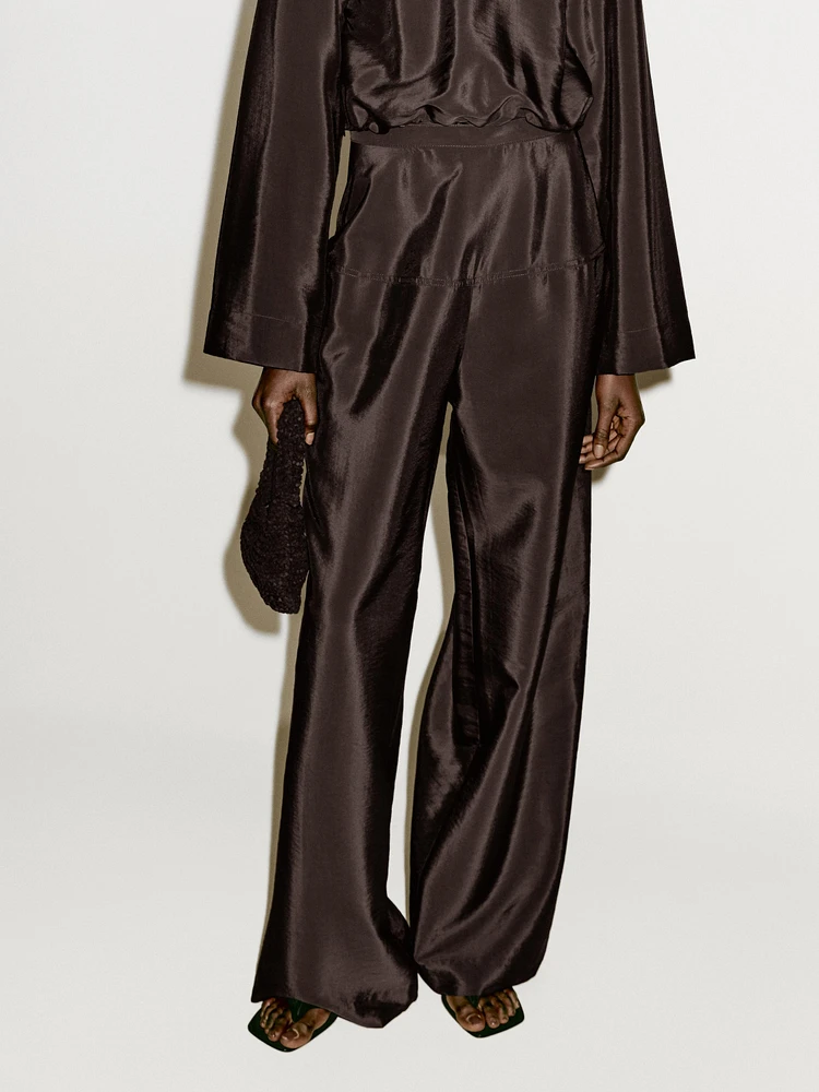 Flowing satin corset belt trousers - Limited Edition