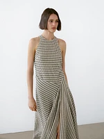 Long check cotton flounce dress