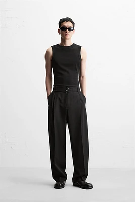 PLEATED BELTED PANTS