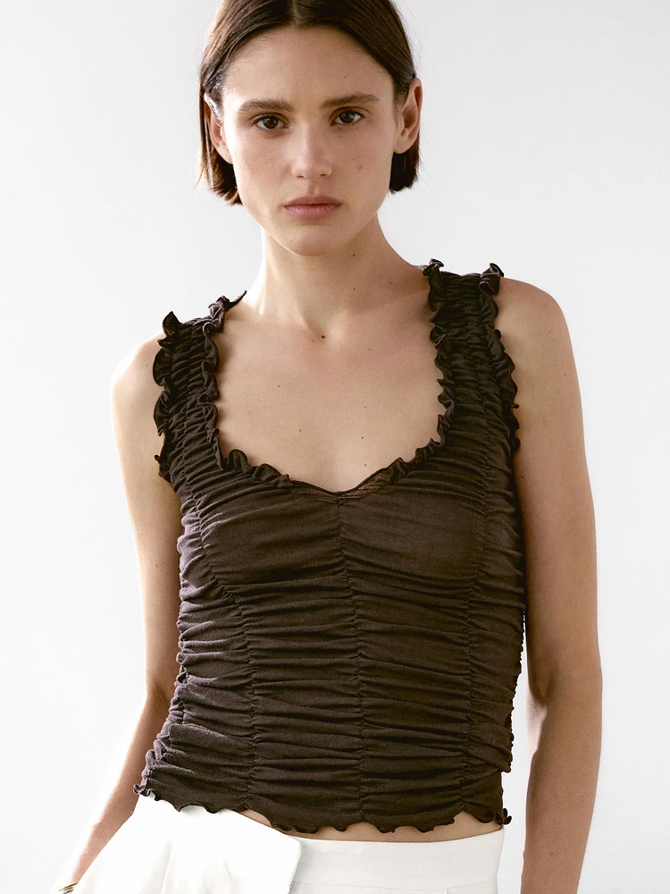 Creased-effect cotton top