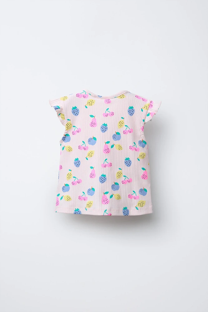 T-SHIRT CÔTELÉ IMPRIMÉ NŒUD