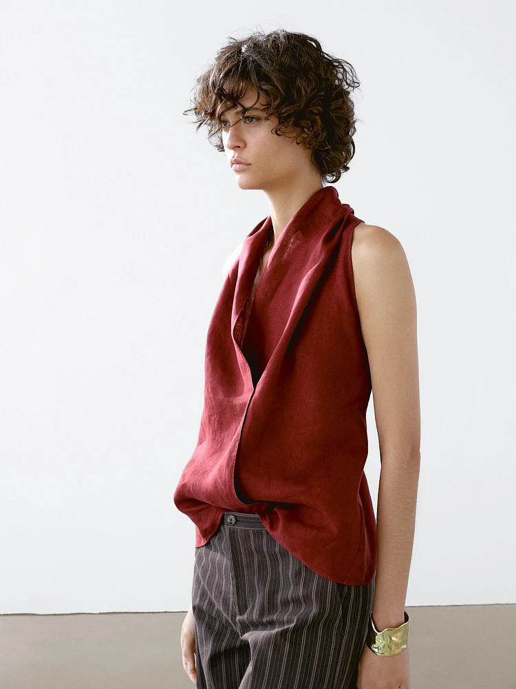 Linen crossover halter top