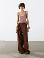 Strappy top with linen fabric detail