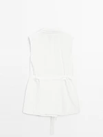 Linen blend waistcoat with tuxedo collar