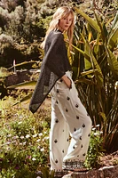 EMBROIDERED WIDE LEG PANTS