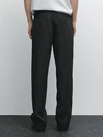 100% linen trousers with check detail