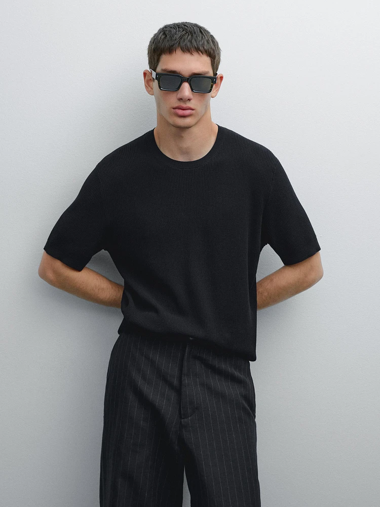T-shirt manches courtes en maille texturée