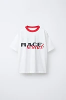 TEXT PRINT T-SHIRT WITH TRIM DETAIL