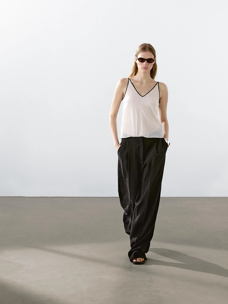 Cotton blend strappy camisole top