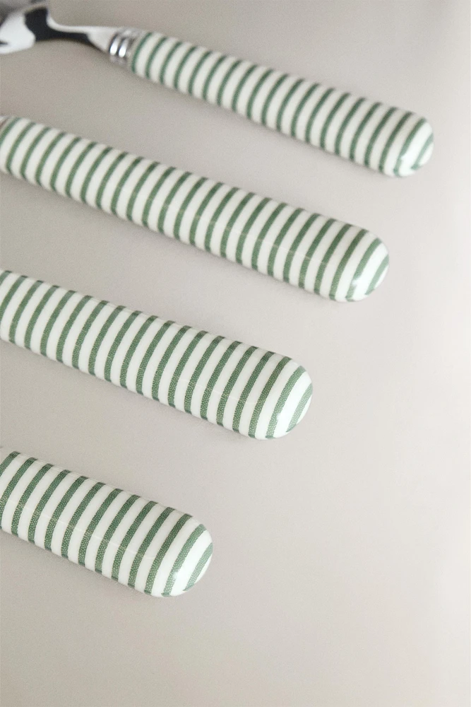 ENSEMBLE COUVERTS 4 PIÈCES MANCHE RAYURES