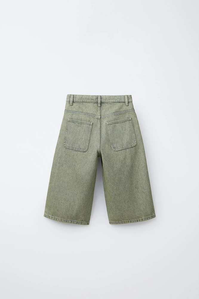 LONG BERMUDA EN DENIM EFFET DÉLAVÉ
